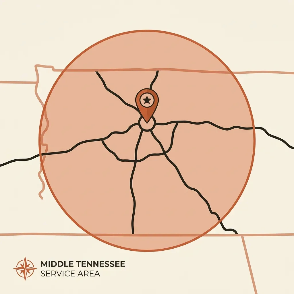 Map of National Closet Company's Middle Tennessee service area around Gallatin and Nashville