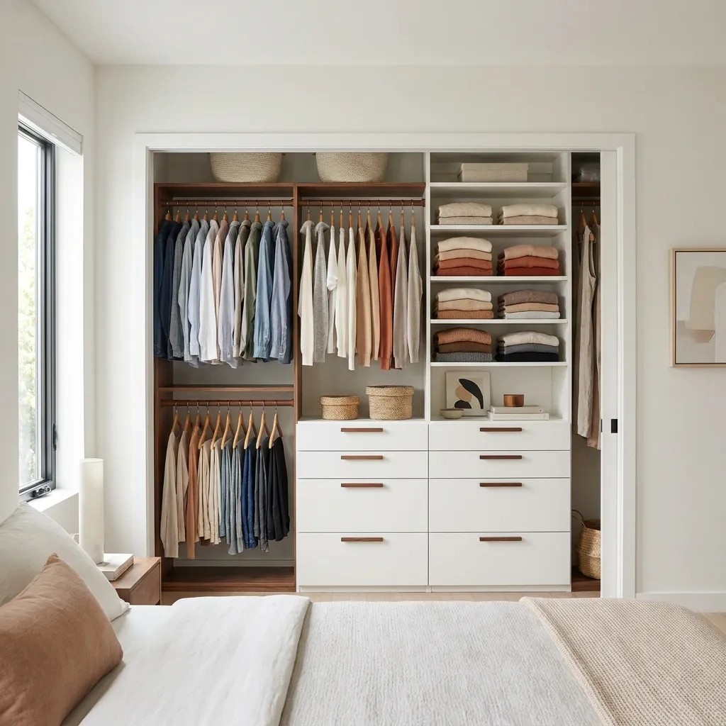 Small reach-in closet maximized with a custom closet system